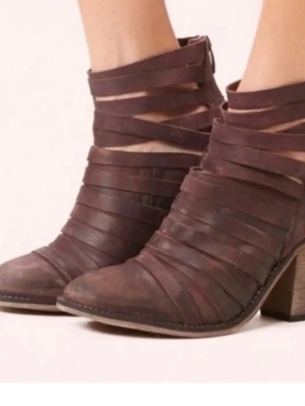 🤠Free People Hybrid Strappy Heel Boots in Burgundy/Maroon